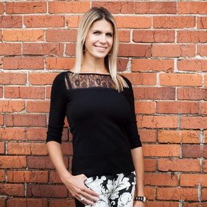 Knit and lace detail ¾ sleeve top